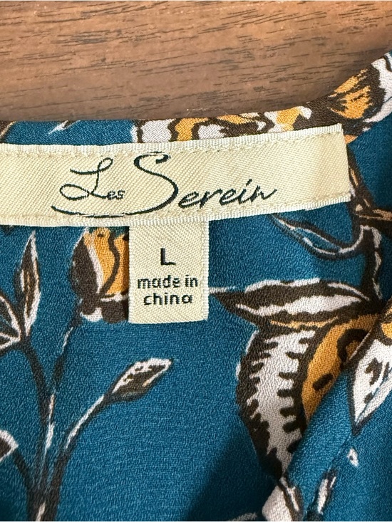 Les Serein Teal Floral Blouse Sleeveless Boho Lightweight Top Size Large - Picture 9 of 12